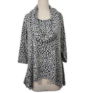 New Directions Curvy Womens Size 2X Cowl Neck Sweater Top 3/4 Sleeve Black White